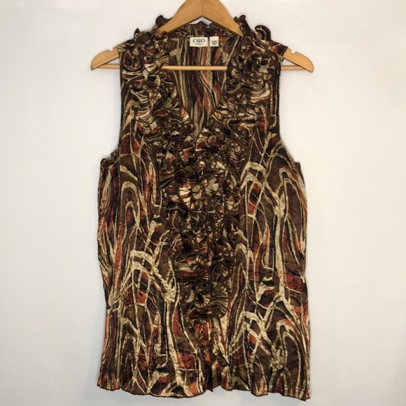 CATO WOMAN Satin Sleeveless Multi Color Brown Top Size 18/20W - Picture 3 of 14